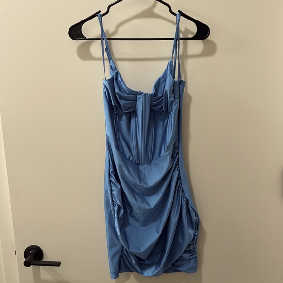 Fashion Nova Sky Blue Ruched Mini Dress - Picture 5 of 7